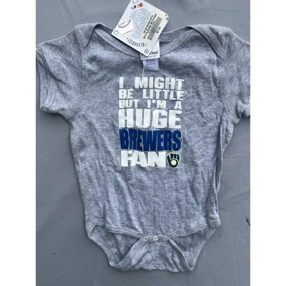 NWT MLB Milwaukee Brewers Baby Bodysuit Gray Size 18‎ Months